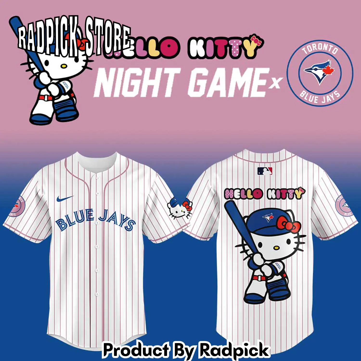 Radpick toronto blue jays x hello kitty night game v2 baseball jersey rp12713